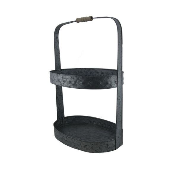 Scratch & Dent A & B Home 14x9.5x21 Inch 2-Tier Galvanized Metal Serving Tray - Picture 2 of 4